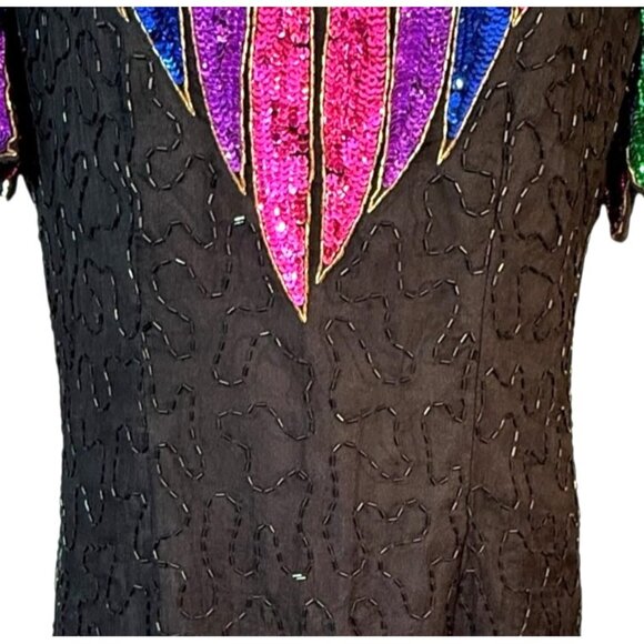 VTG Women’s Stenay Evening Dress Black With Sequins Beads Size Large Formal New - Picture 3 of 10